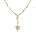 Elegant gold S925 silver necklace with white opal and blue star pendant detail - 925 Silver / Gold Octagonal Star Opal Necklace (DY190814-S-G-BA)