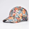 Detailed side view of baseball cap featuring 3D floral embroidery and colorful textures - Adjustable / Orange Yellow Pink Oil Painting Floral (01)