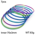 7-piece set of rainbow plated stainless steel bangles 70mm inner diameter stacking rings - Aurora Rainbow Plain Ring 7-Piece Set (KB181555-KFC)