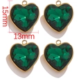 Detailed view of heart-shaped dark green faceted crystal pendants with gold frame 13x15mm - Heart Shape / Green