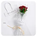 Handmade red chenille stem rose in gift box with matching white paper carrier bag - Finished with Gift Bag-Wine Red