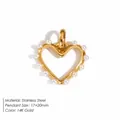 Ciondolo a forma di cuore in acciaio inossidabile placcato oro 14K con perle decorative - Cuore Cavo con Perla Artificiale / Oro
