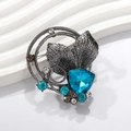 Vintage leaf brooch with blue crystal and rhinestones on antique silver metal base - Light Blue Geometric Leaf Style