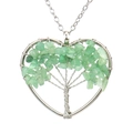 Detail of handmade wire wrapped heart pendant with green crystal gravel tree of life - Green Aventurine