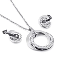Stainless steel jewelry set featuring interlocking double rings with crystal accents - Steel Color (KS114077-KSP)