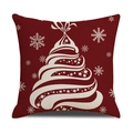 Red linen Christmas pillowcase with white Christmas tree and snowflake patterns - Red Beige Xmas Tree/22YM13-12