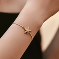 Adjustable gold starfish bracelet with pavé cubic zirconia on a square box chain - KB0592-Pave Starfish