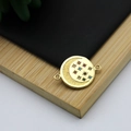 18K gold plated celestial charm connector with moon star pattern and tiny gemstones - Round Moon Star Relief Style