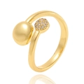Adjustable gold plated open ring featuring a polished bead and a zircon micro-pave bead - Gold Double Bead Adjustable Style (CX-J1085)