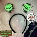 Detailansicht des leuchtenden grünen Kürbis-Haarreifs mit Größenangaben und Maßen - Halloween Haarreif / Leuchtender Kürbis