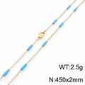 Gold plated titanium steel necklace featuring sky blue cylindrical beads with dimensions - Gold Sky Blue (KN232226-Z)