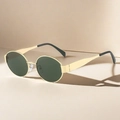 Oval vintage sunglasses with golden metal frames and dark lenses for women - Gold Frame Dark Green Lens (Black Legs)