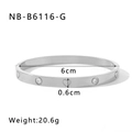 Detailed view of silver heart-shaped bangle with cubic zirconia and 6cm inner diameter - Silver Heart Style (NB-B6116-S)