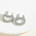 Detail of silver double-layered ear cuffs with wheat pattern and micro-pave zircons - Woven Wheat Zircon Ear Cuff / Silver