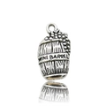 Silver wine barrel charm pendant with grape decor and engraved WINE BARREL text - 10561-Antique Silver Wine Barrel