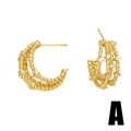 Chic twisted rope gold C-shaped earrings with sparkling cubic zirconia inlay for women - Style A - Gold Twisted Rope C-Shape Earrings