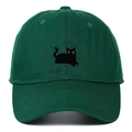 Casquette de baseball vert foncé avec broderie chat noir minimaliste et yeux jaunes - Réglable / Vert clair