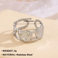 Silver adjustable stainless steel ring with studded heart patterns in polished finish - Linked Heart 701-8 / Steel