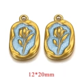 Golden oval tulip pendant with light blue enamel inlay for DIY jewelry making 12x20mm - Tulip / Blue