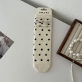 Ballet style cream crew socks with black polka dots and elegant ribbon details - One Size / Creamy White Polka Dot