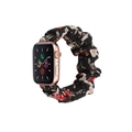 Floral print scrunchie watch band for Apple Watch with black fabric and red flowers - 38/40mm S Size Black Plastic Connector / Black with Red Floral