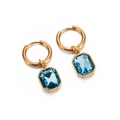 Golden hoop earrings with emerald-cut light blue crystal geometric pendants - Gold Blue