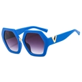 Chic hexagonal bright blue sunglasses with purple gradient lenses and V metal accent - Royal Blue/Purple Gradient Lens