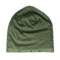 Bonnet en tricot vert armée avec des clous de rivets punk argentés pour le streetwear - Taille unique / Vert Militaire