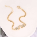 Detail of gold crescent moon bracelet with multi-color zircon inlay and sturdy lobster clasp - Colored Zircon Double Moon (13#)