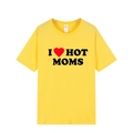 T-shirt jaune Fête des Mères avec imprimé I Love Hot Moms et motif coeur rouge - XS / Haut (Imprimé I Love Hot Moms) / Jaune