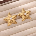 Orecchini vintage in oro 18K a forma di stella marina con zircone e perla bianca - Design Perla Stella Marina