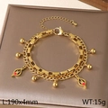 Double-layered gold stainless steel bracelet with red heart charms and round beads - Red Heart Hollow Leaf Style (KB203674-Z)
