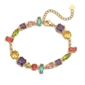 Chic gold bracelet with colorful rainbow zircon stones in various shapes and heart charm - Gold Irregular Colorful Zircon Spliced Bracelet