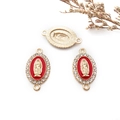 Ciondoli ovali Maria in oro con smalto rosso e cristalli per braccialetti - Collegamento Doppio Foro - Strass Bianco - 13x23mm / Rosso