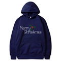 Dark blue Merry Christmas hoodie with white script and holly print in a flat lay view - S / Navy Blue