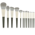 Set da 13 pennelli trucco da viaggio con setole morbide e manici grigi su bianco - Set di 12