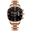 Business quartz watch with rose gold strap, black Roman numeral dial, and date display - Rose Gold Band Black Dial Rose Gold Hands