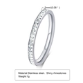Minimalist thin stainless steel stackable ring with shiny clear rhinestones, 2mm width - Silver 2mm Eternity Style (R-536S)