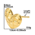 Close-up of golden heart earring with quilted pattern including 1.0cm size dimensions - Quilted Heart (D57-G)