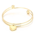 Elegant gold double-layered steel wire bracelet with heart charm and beads - Gold Mirror Heart Style (KB168039-Z)