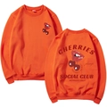 Orange Halloween round neck sweatshirt with pop art lips and cherries print design - Orange