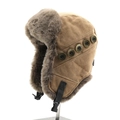 Gorro de invierno estilo aviador en pana marrón con forro térmico de pelo suave - Caqui