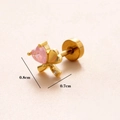 Clou d'oreille en acier doré avec zircon cœur rose et dimensions du produit - Or 7#-Cœur Rose Croix / Or