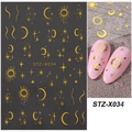 Gold celestial nail stickers featuring sun and moon patterns for French manicure design - STZ-X034 Gold Sun Moon Star