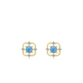 Vintage s925 silver square stud earrings with blue opal and gold beaded frame - Gold