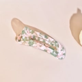 Detailed macro view of the marble-textured acetate hair claw with polished finish - 5# Pink Green Floral Acetate Long Barrette