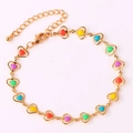 Detail of gold chain bracelet with colorful oil-dripped heart charms and lobster clasp - 18K Gold / Multicolor Bracelet 4