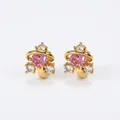 18K gold plated celestial ring earrings with pink and white zirconia stones - Planet Pink Zirconia Gold Style (F1019金色白锆+主石粉)