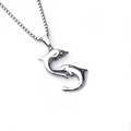 Minimalist stainless steel dolphin pendant necklace with silver box chain for men - Double Fish + Stainless Steel Chain