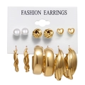 6 Pairs Set of Leopard Print Geometric Gold Earrings and Pearl Studs on White Card - 6 Pairs Set-Gold Pearl Heart Knot